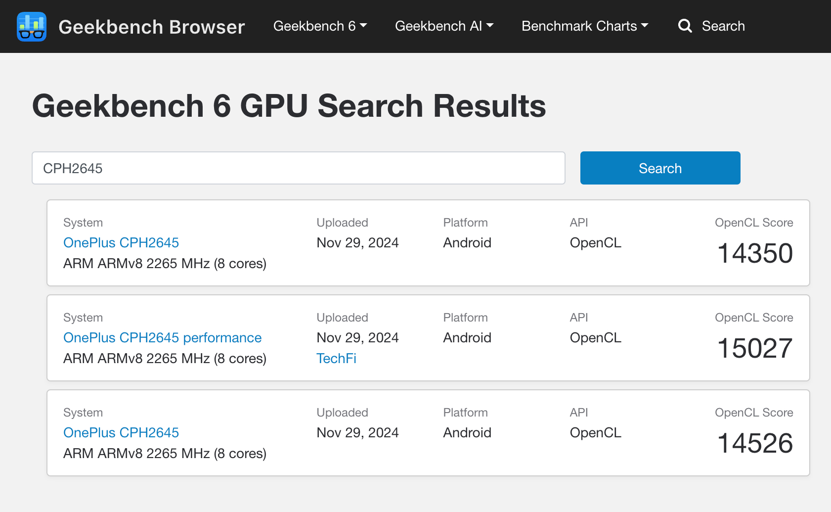 OnePlus phone benchmark graphics test results.