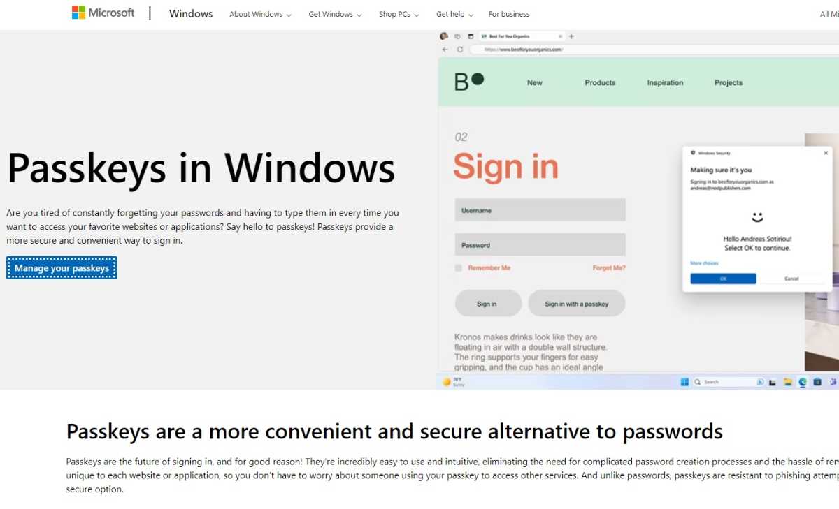 Microsoft passkeys