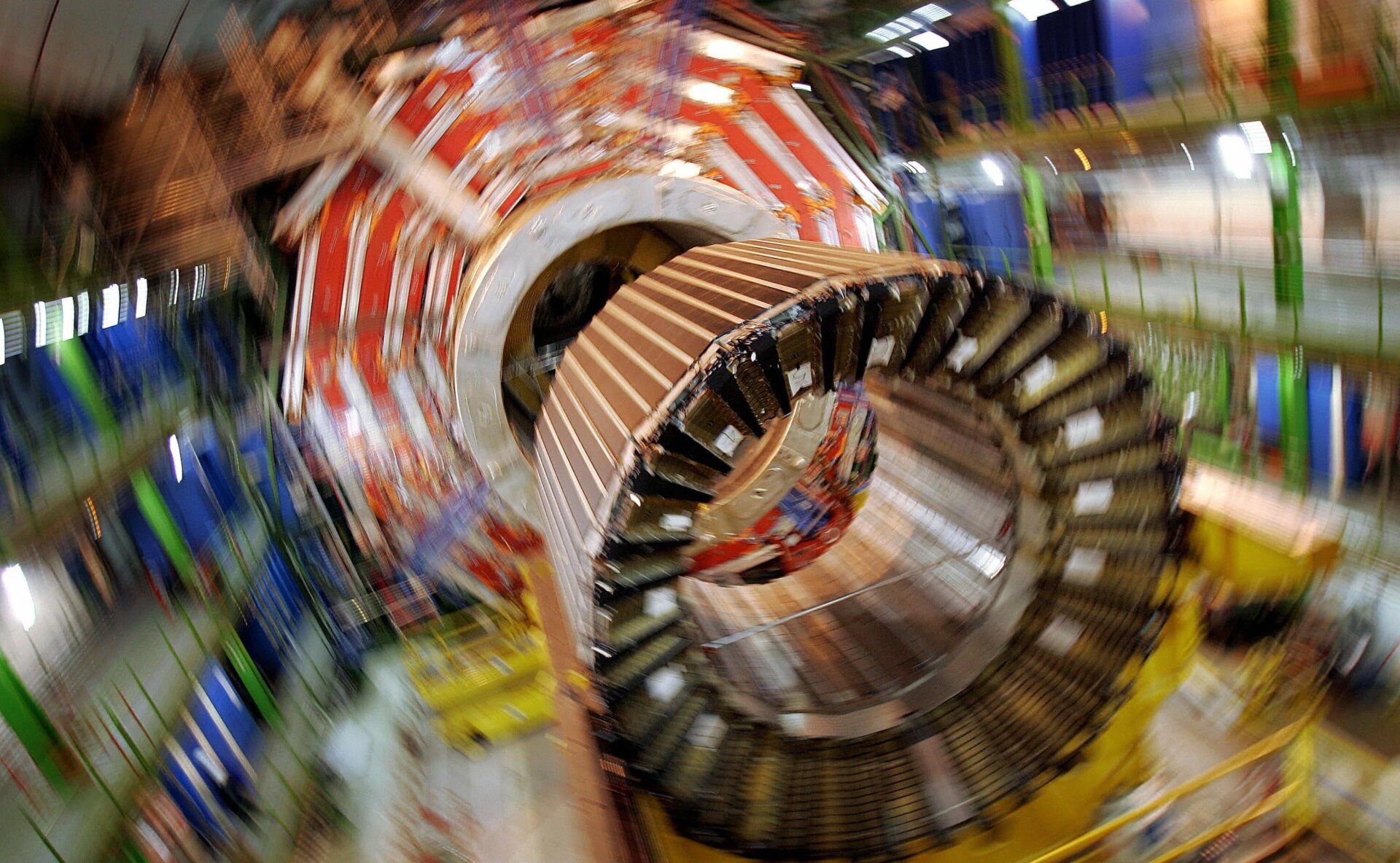 The magnet core of the Large Hadron Collider’s Compact Muon Solenoid magnet in March 2007.