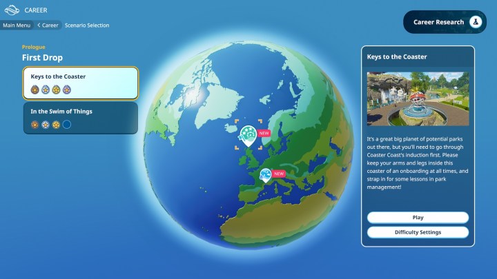 Planet Coaster 2 prologue tutorial page.