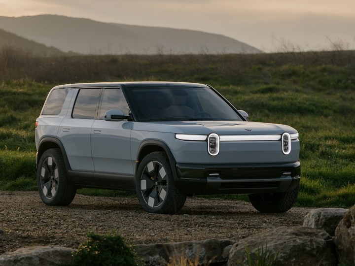 alt: Front view of the Rivian R2 electric SUV.