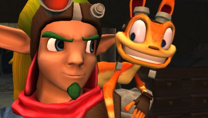 Jak and Daxter smirk at one another.