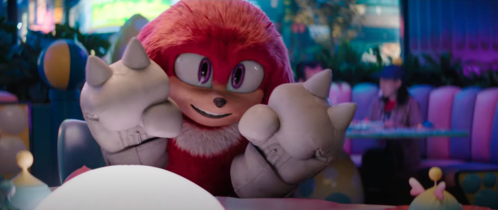 Knuckles imitating Pikachu in Sonic the Hedgehog 3