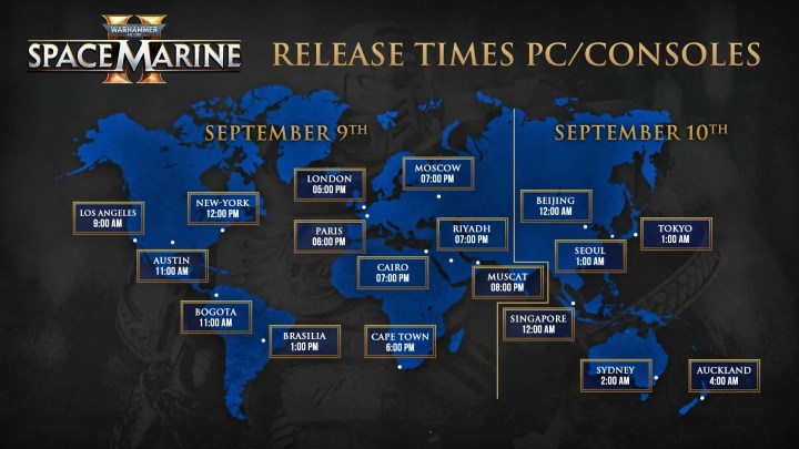 A map of Space Marine 2 release times.