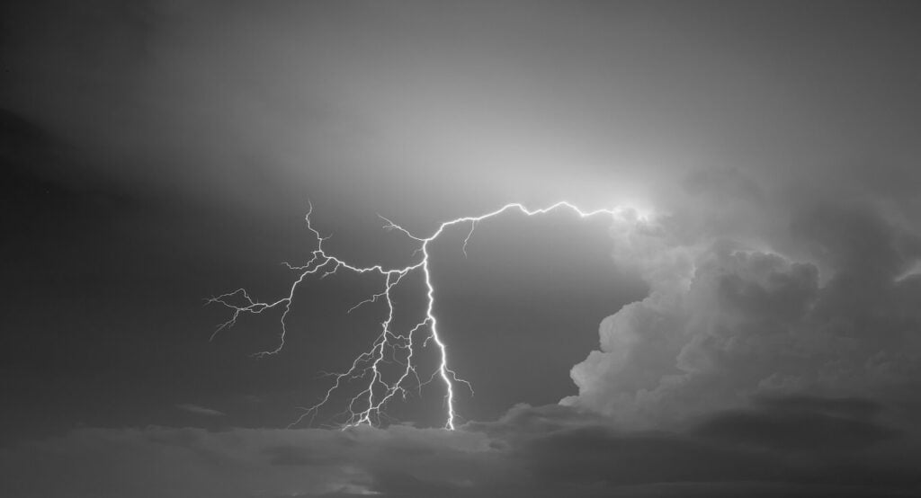 Tendrils of lightning from a tropical thunderstorm in Colombia