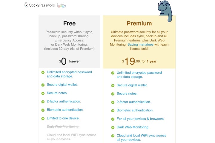 Sticky Password offers a low-cost annual subscription, a lifetime plan, and a free version.