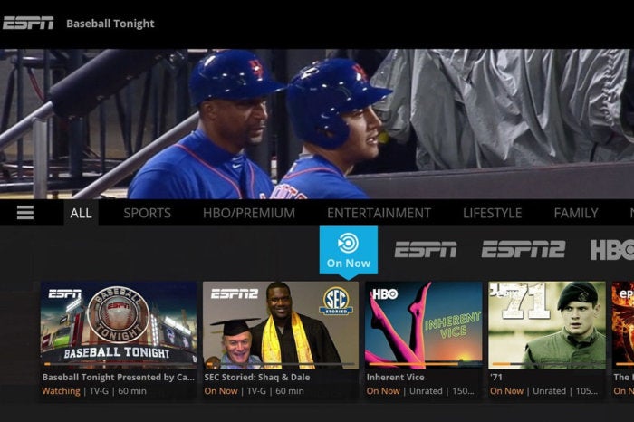 alt text: Sling TV interface showing MLB game.