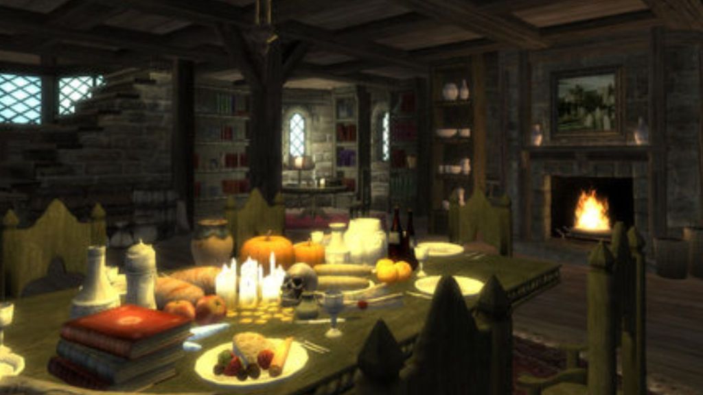 A lavishly spread table in Elder Scrolls IV: Oblivion