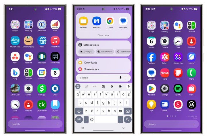 Screenshots of the new app drawer in Samsung