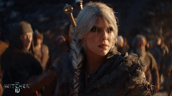 alt text: Ciri, the protagonist of The Witcher 4, stands in a dark forest, sword in hand.