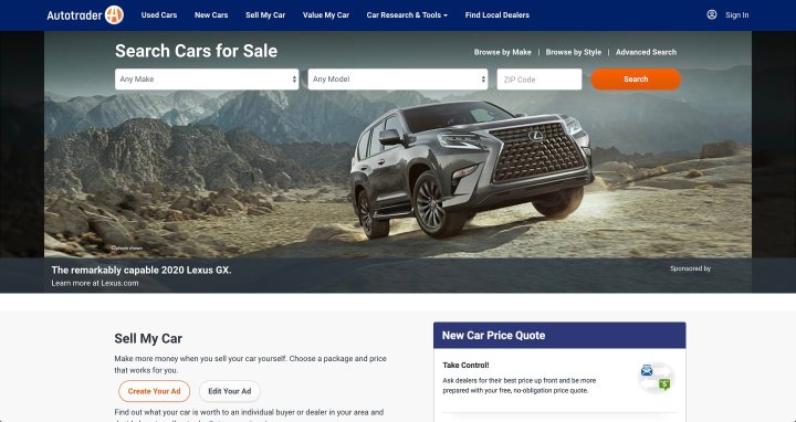 Autotrader homepage.