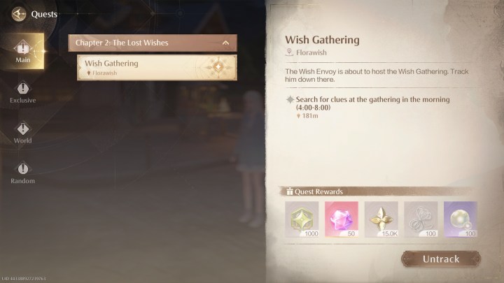 Quest menu in Infinity Nikki.