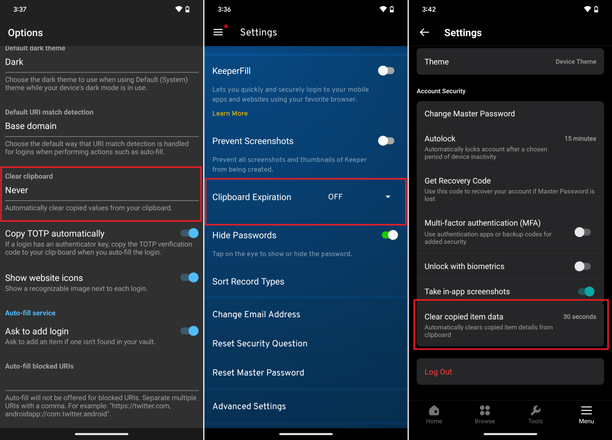 Clipboard Settings in Password Managers