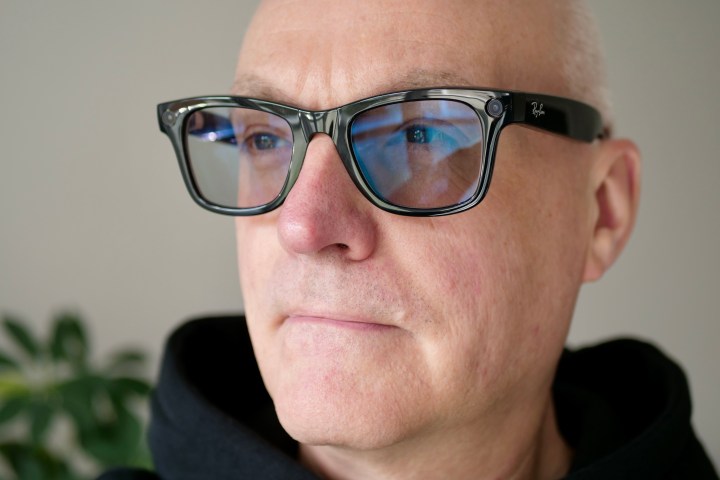 A person wearing Ray-Ban Meta smartglasses.