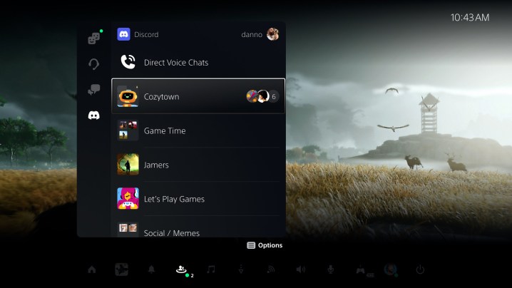 alt text: A Discord popup on a PS5 home screen. It says "Direct Voice Chats" at the top, with a list of users below.