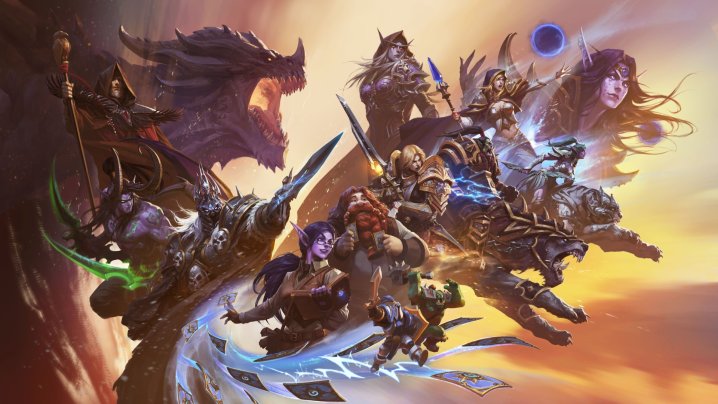 A promotional image for World of Warcraft's 20th Anniversary celebration featuring key characters.