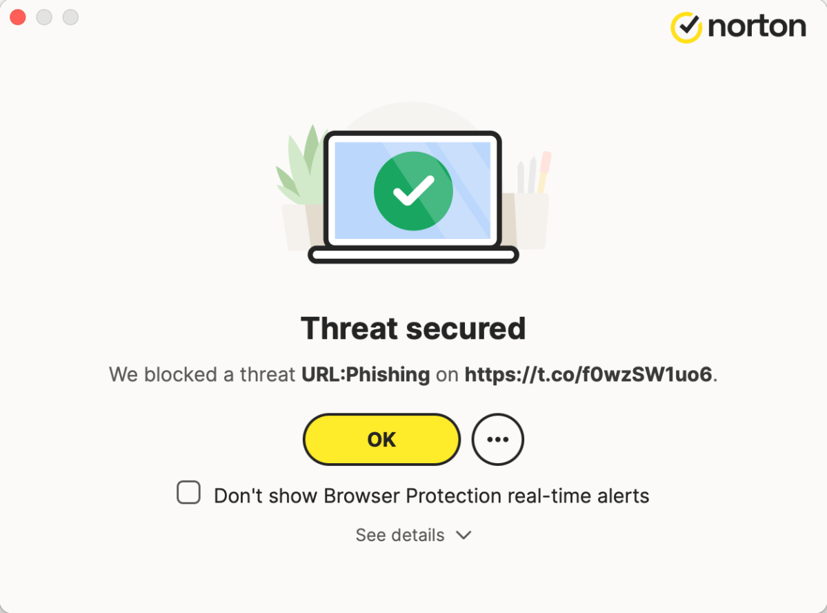 Antivirus software blocking a phishing threat