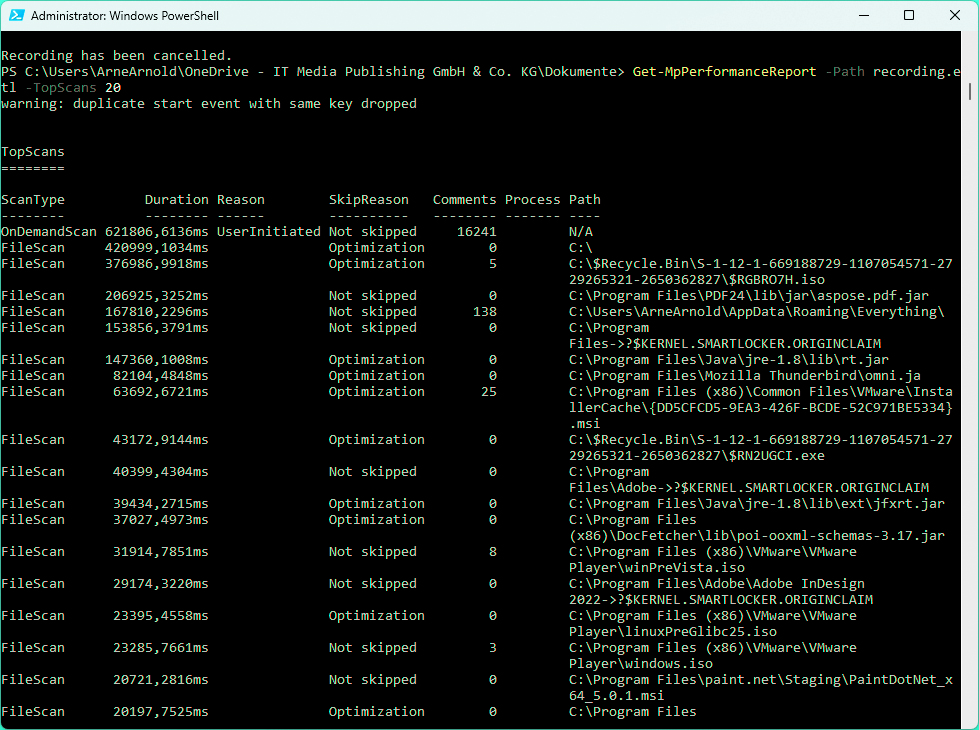 Analyzing the log with PowerShell