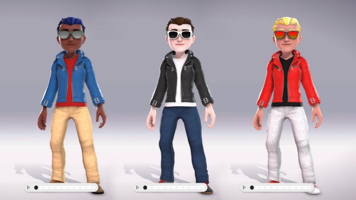 Three Xbox avatars standing side by side. They