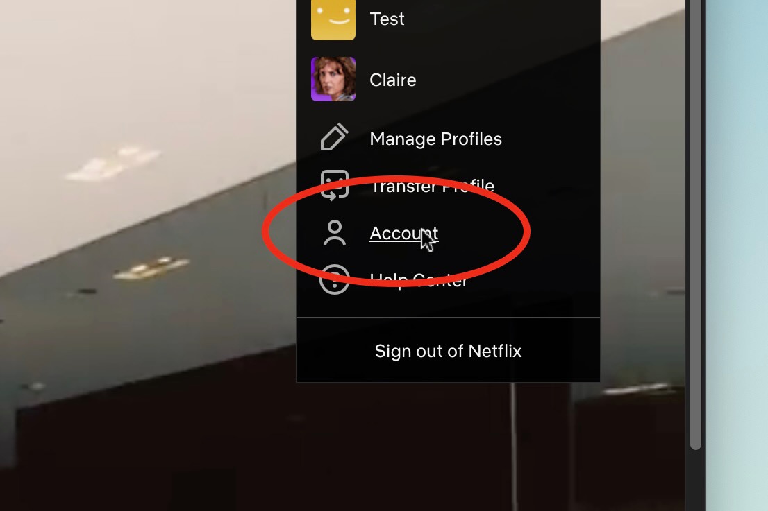 alt: Navigating to Netflix account settings via the profile icon