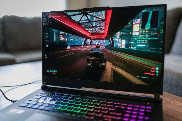 Cyberpunk 2077 running on an Asus ROG Strix G17.