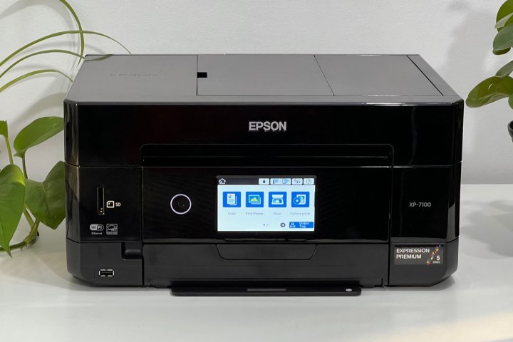 The Epson XP-7100 boasts a sleek black design.