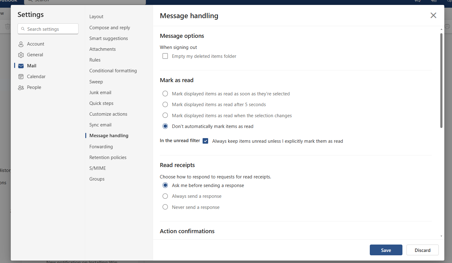 Deactivating automatic reading in Outlook