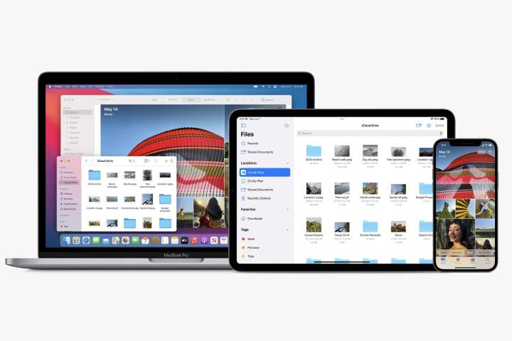 Apple iCloud ecosystem with MacBook, iPad, and iPhone