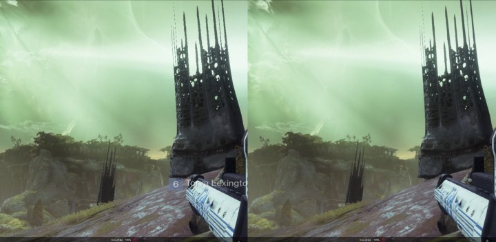 Alt text: A comparison of FXAA in Destiny 2, illustrating its effect on edge smoothing and its relatively lower performance impact.