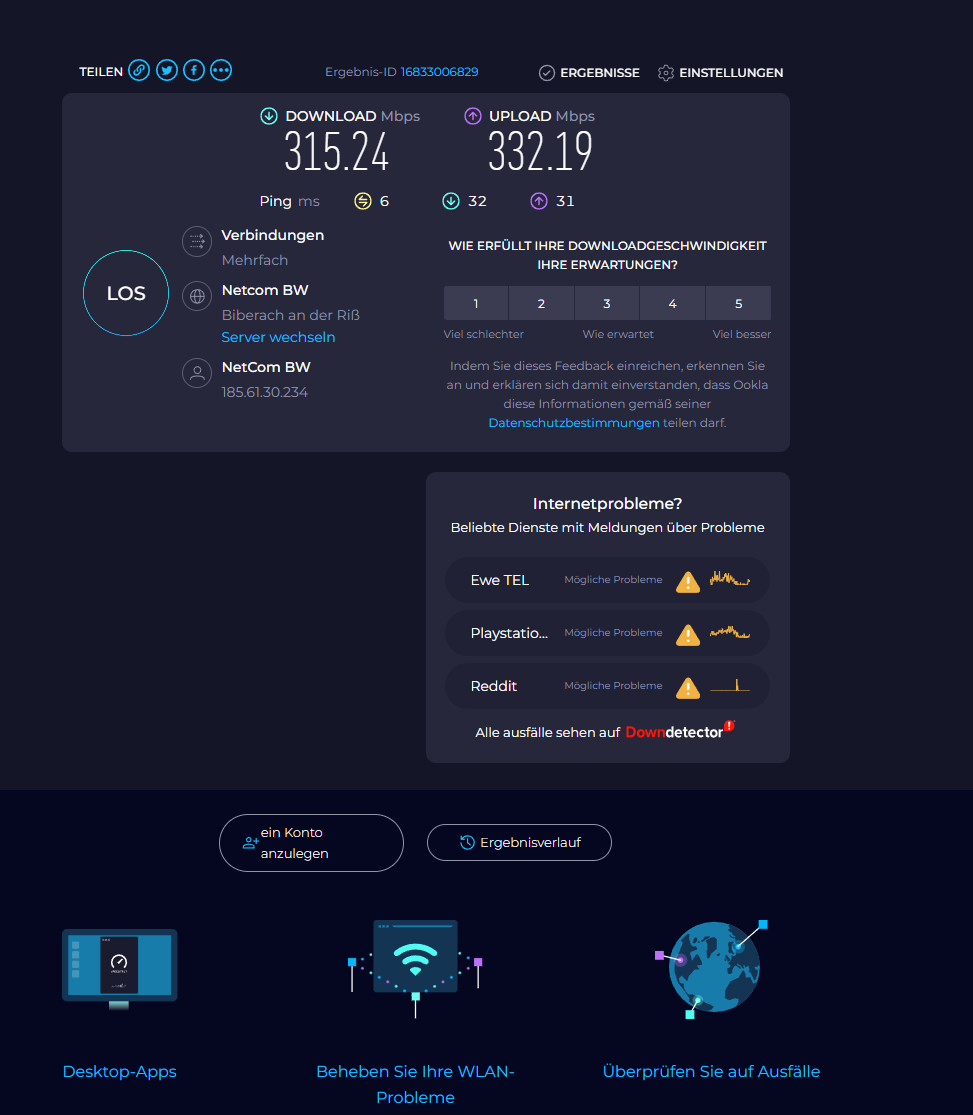 Measuring internet speed with Ookla