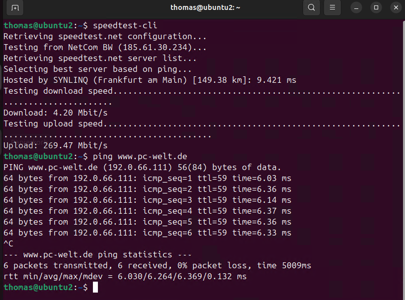 Measuring internet speed in the terminal with Linux