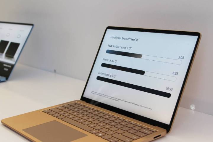 The Surface Laptop displaying results from a Handbrake test.