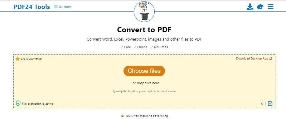 alt text: Using an online PDF converter like PDF24 to convert an image to PDF for free.