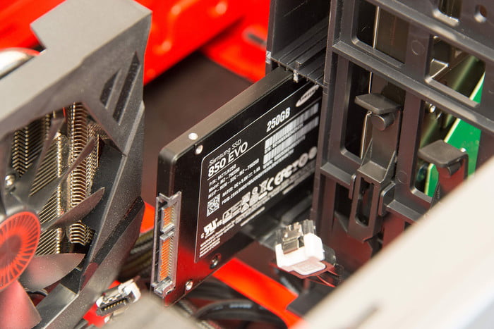 Installing an SSD in the PC case.