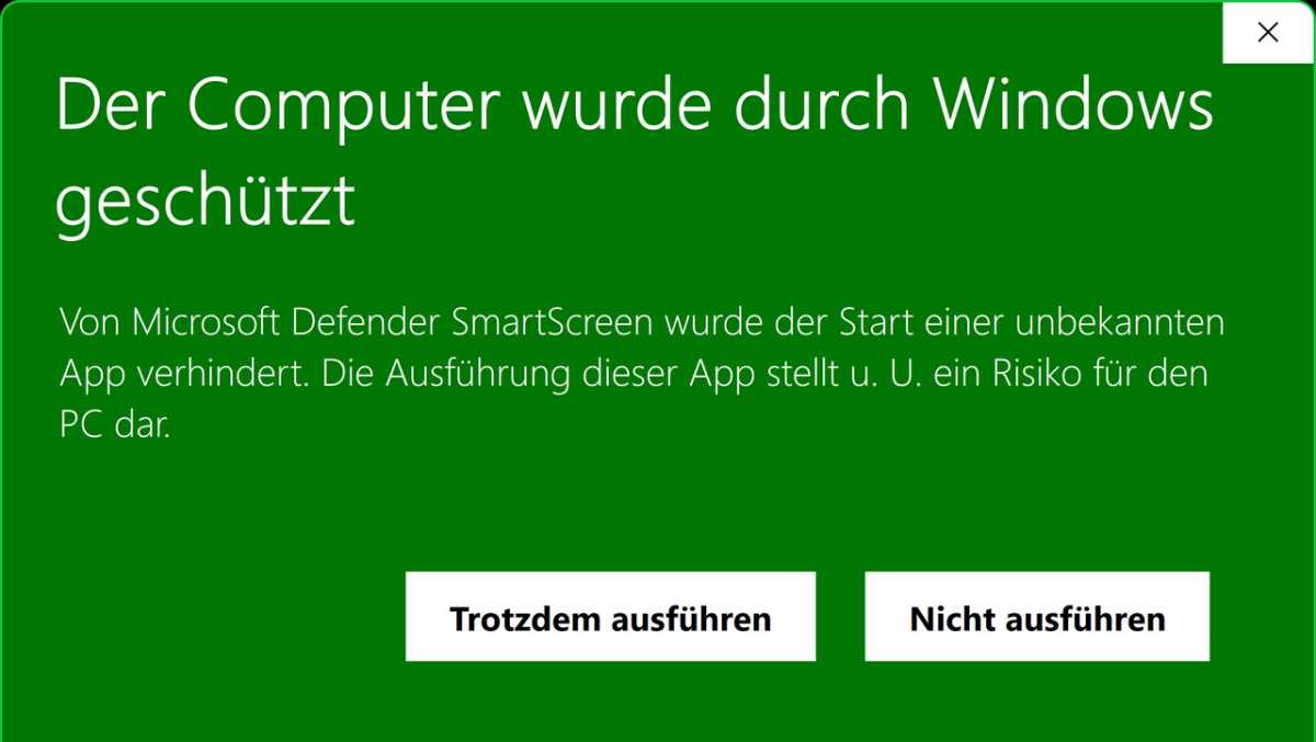 alt text: A Windows Smartscreen warning dialog box advising caution when running an unrecognized application.