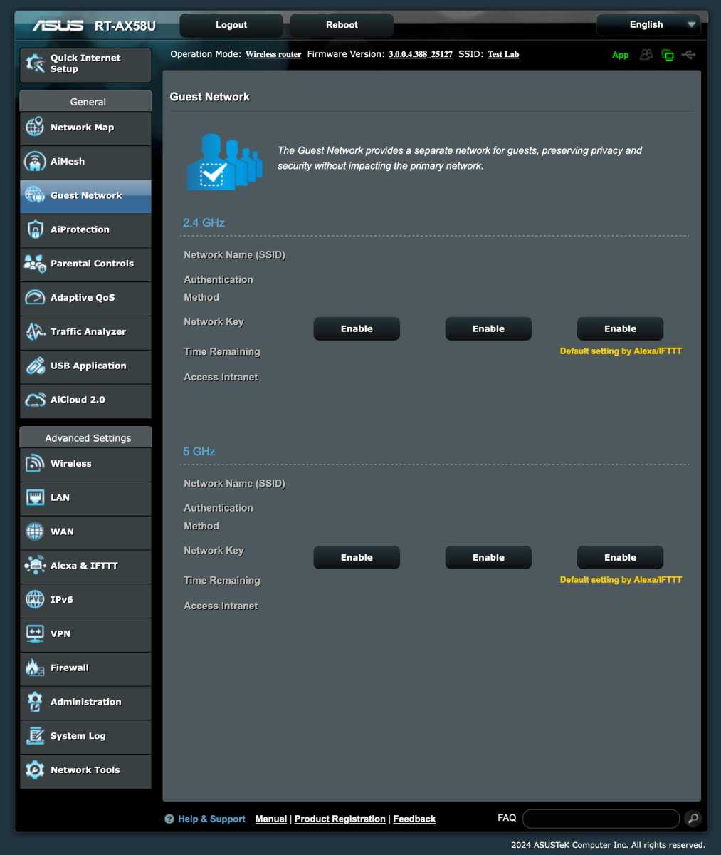 Guest network settings