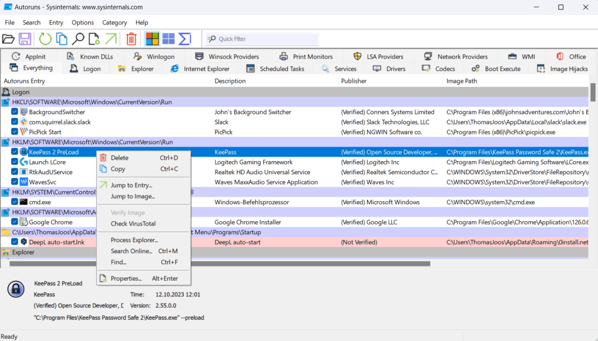 Autoruns identifies autostart programs in Windows and can disable them.