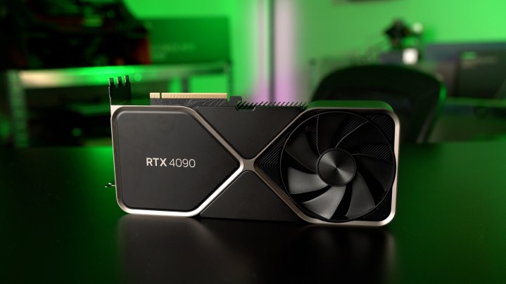 Alt text: A close-up of the Nvidia GeForce RTX 4090 GPU.