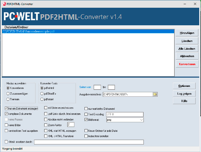 Tool for PDF files: With PDF2HTML you can convert PDFs to HTML or extract the text. PDFs can also be merged or split.