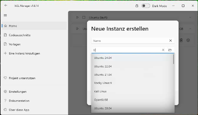 Manage Linux subsystem: WSL2-Distro-Manager gives you access to the WSL configuration and allows you to quickly set up additional Linux distributions.