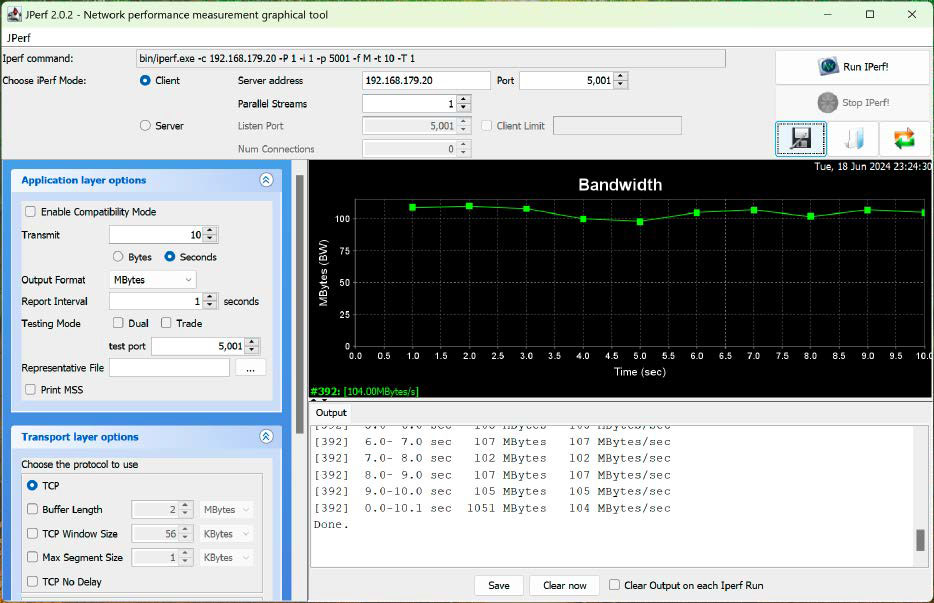 How fast is the network? Jperf reliably determines the transfer rate between two PCs in the network. It can also be used to find out whether the WLAN is delivering the expected performance, for example.