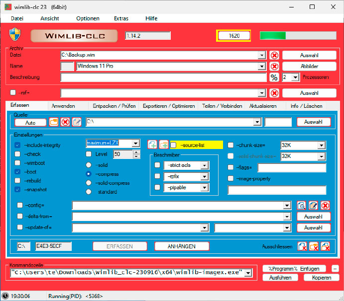 Wimlib instead of Dism: Wimlib-CLC uses Wimlib in the background, which is also suitable for backup tasks. In many cases, it works faster than Microsoft’s Dism.