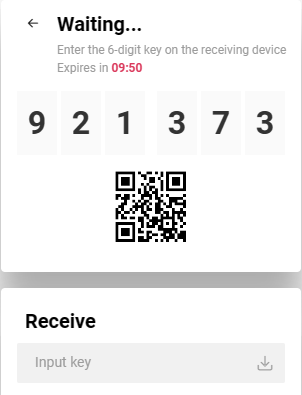 alt: Send Anywhere uses a six-digit key and QR code system for file transfer.