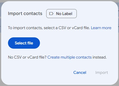 google contact import