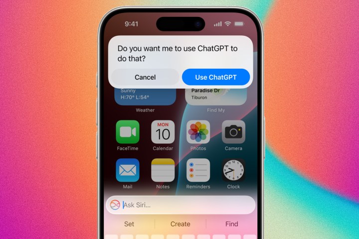 alt: Using ChatGPT integration on an iPhone through the Messages app.