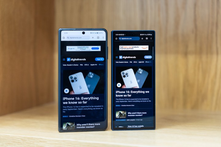 Honor Magic V3 (left) next to the Galaxy Z Fold 6 (right)