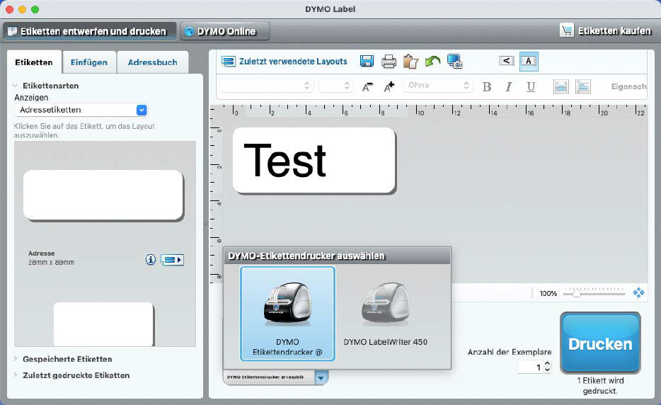 Using the Label Printer on Mac via Network