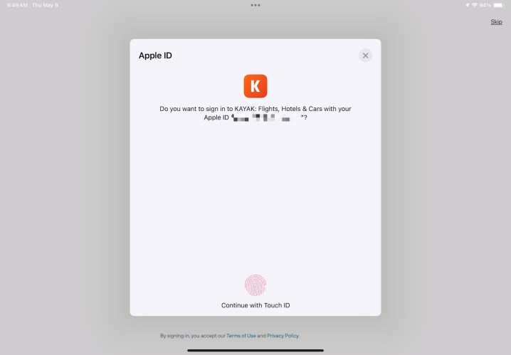 alt text: A close up of an iPad screen with the Passkey to Sign in with Apple option selected.