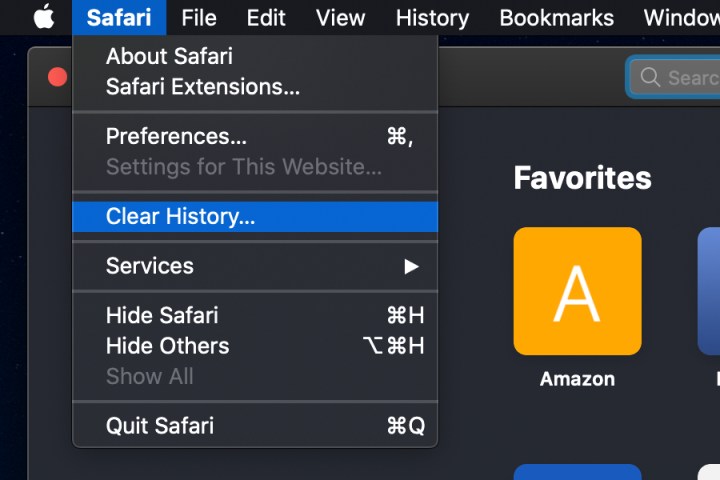 alt text: The Clear History option in Safari for macOS.