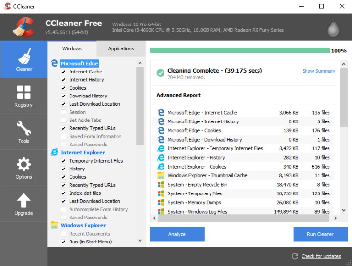 alt text: CCleaner on Windows.